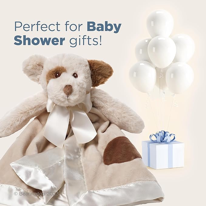 Bearington Collection Spot Lil Snuggle Puppy Plush Lovey Blanket - 15 in Animal Print Plush Security Blanket with Satin-Lined Trim - Gender Neutral Security Lovey & Soft Animal Snuggly