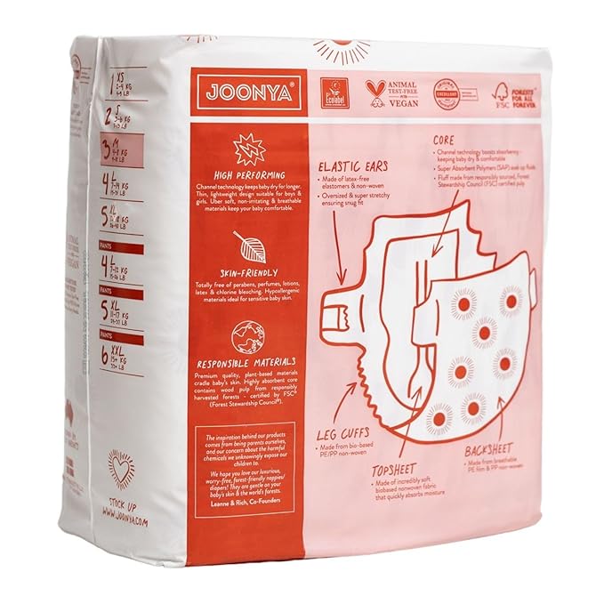 Joonya Baby Diapers, Size 5 XL (26-40 lb) - 6 Bags of 23 (138) - New Range - NonToxic, Eco-Friendly, Ultra Slim, Overnight Use - Made in Denmark