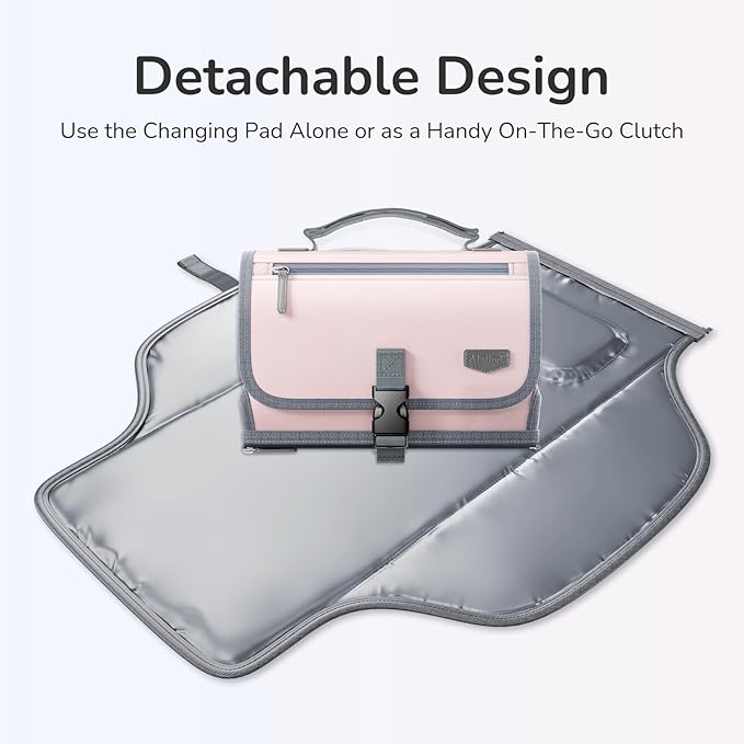 Portable Diaper Changing Pad with Shoulder Strap, Detachable Travel Changing Pad with Baby Wipes Pocket, Gifts for Baby Shower, Newborn Girls and Boys (Pink)