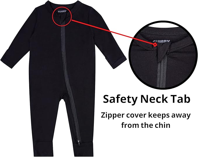 GUISBY Baby Pajamas with Mitten Cuffs - 3Pcs Girls Boys 2 Way Zipper Long Sleeve Rayon Sleepers