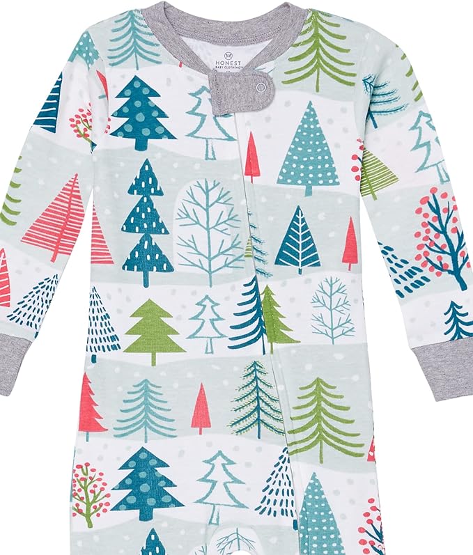 HonestBaby Non-Slip Footed Holiday Pajamas One-Piece Sleeper Zip-Front PJs Organic Cotton for Baby Boys, Girls, Unisex