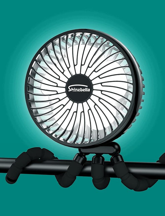 10000 mAh Portable Stroller Fan, 3-Mode LED Clip-On with Flexible and Detachable Tripod, Rechargeable Desk Fan 4-Speed & 63H Runtime, USB Powered,Quiet, 360° Adjustable for Car/Camping/Office/Home