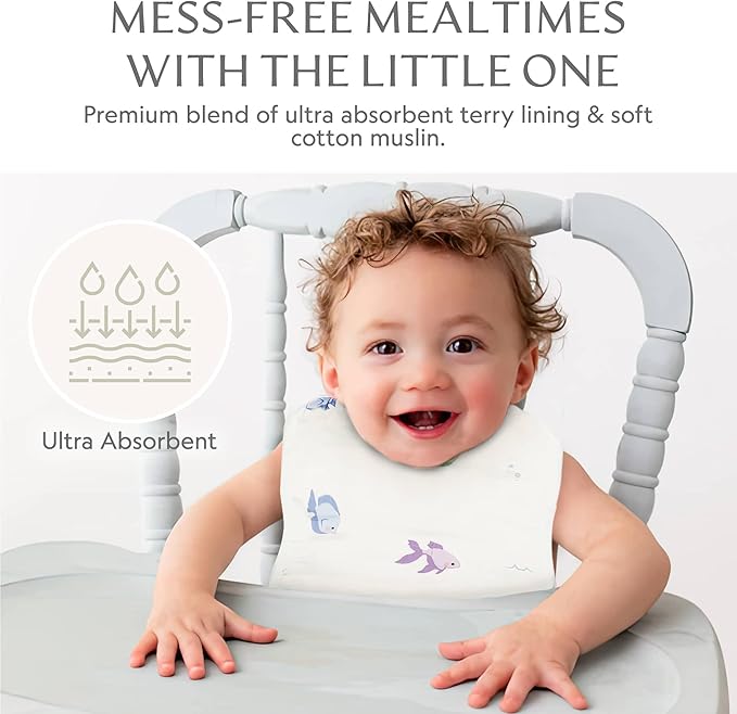 Bamboo Little Baby Bibs (Pack of 2) - Bibs with Adjustable Snaps- Absorbent Terry Backing