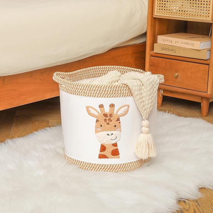 Toy Basket for Baby Laundry Hamper Blanket Baskets Cute Giraffe Nursery Hampers Toy Storage Basket, Woven Cotton Rope Nursery Organization Bins For Girls Boys Kids Newborn Gifts Baskets