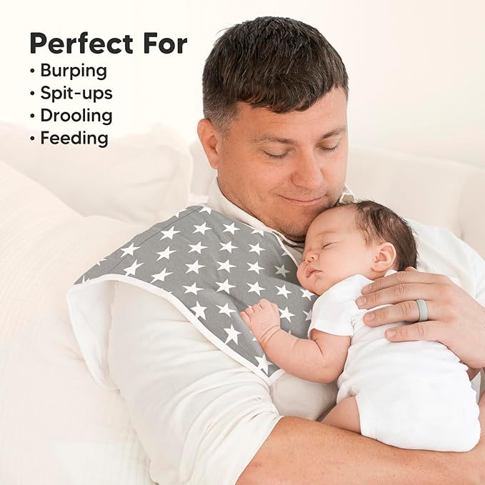 Organic Burp Cloths Baby Boy & Girl - 5-Pack Super Absorbent Cotton Burping Cloths for Babies, Soft & Plush Newborn Spit Up Rags, Infant Towels for Milk Spit Up, Unisex, Large 21" x 10" (Grayscape)