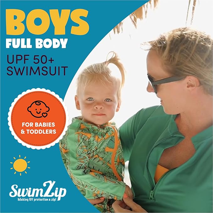 SwimZip Boys' Long-Sleeve UPF 50+ Swimsuit for Baby, Toddler, & Little Boys