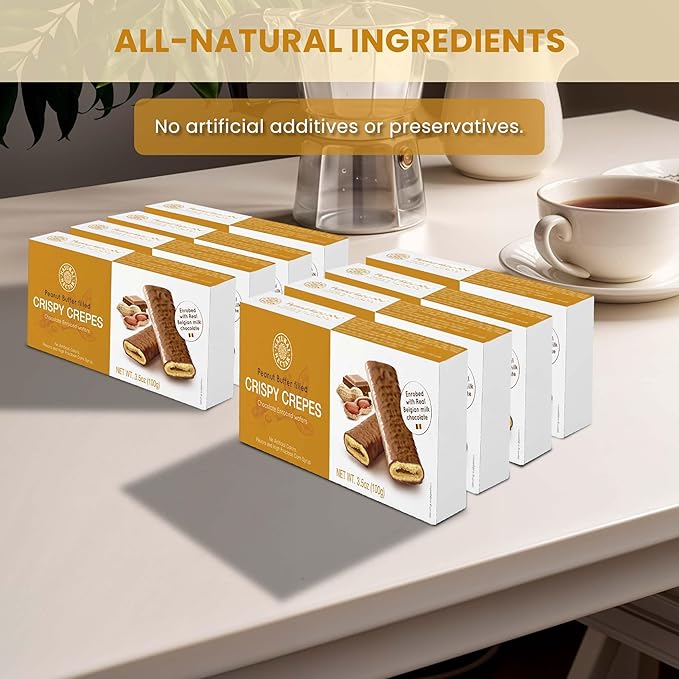 Natural Nectar Crispy Crepes Peanut Butter, Pack of 8 - Perfect with Coffee, Tea, or as a Snack | Gluten-Free, Non-GMO - 3.5 oz Each