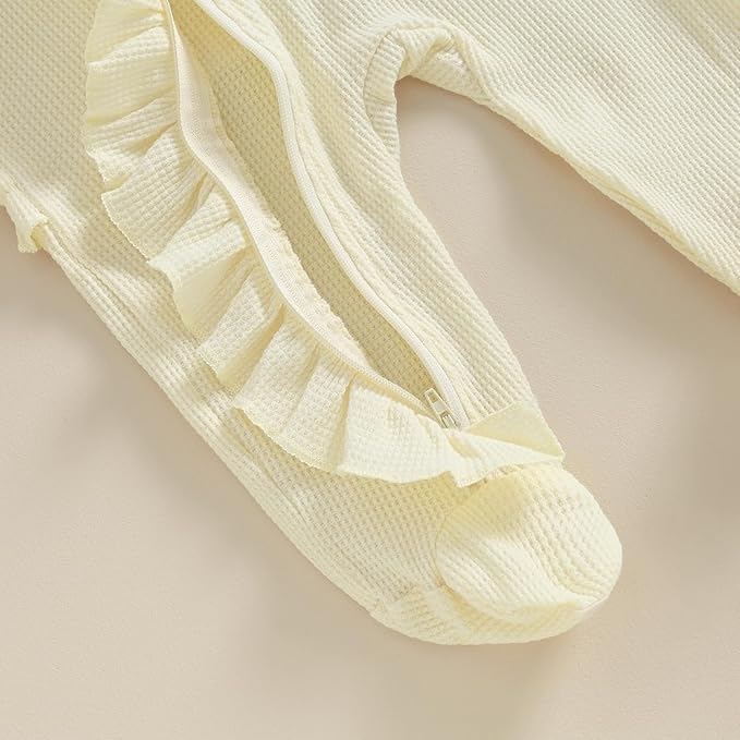 Newborn Girl Clothes Baby Girl Coming Home Outfit Zipper One-piece Outfits Ruffle Footie Bodysuit Jumpsuit Headband