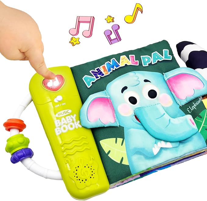 Baby Books Toys, Ocean Pals Touch and Feel Music Cloth Book for Infant Baby 6-12-18 Months, Early Learning Education Shower Easter Gifts for Boys Girls (Animal Pals)