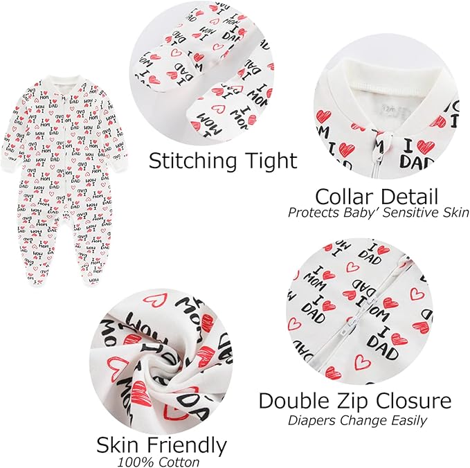 Baby Boys Girls Footies One-Piece Romper Long-Sleeve Jumsuit Cotton Newborn Clothes Set 4-Pack, Baby Pajamas