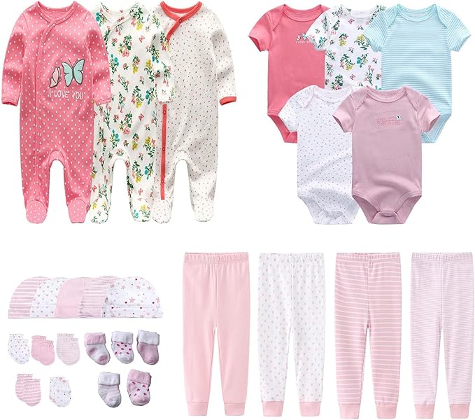 Newborn Layette Gift Set 27-Piece Baby Girl Clothes Bodysuits, Pants Essentials and Accessories 0-12Months