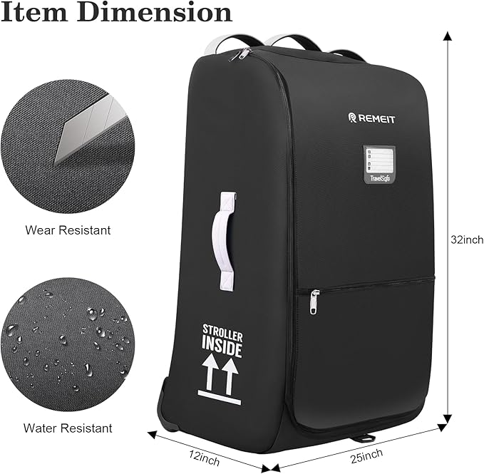 Stroller Bag for Airplane, Stroller Travel Bag Compatible with UPPAbaby Vista, Vista V2, Cruz V2, Rolling Wheel Bag with Storage Pocket, Multiple Handles, Luggage Tag for Flight Travel, Black