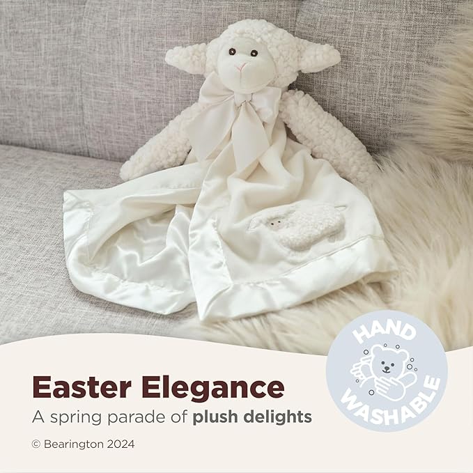 Bearington Baby Lamby Snuggler - 15 Inch White Lamb Plush Stuffed Animal Security Blanket Lovey for Babies, Baptism Gifts for Boys and Girls - Baptism Lamb Stuffed Animal