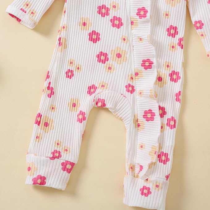 Cute Floral Floral Print Long Sleeve Infant Newborn Baby Girl Clothes Baby Girl Jumpsuit
