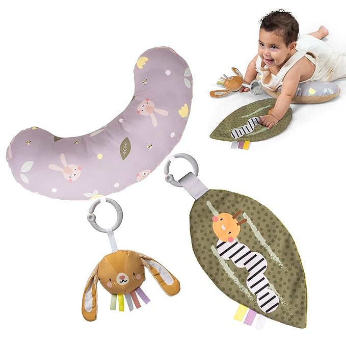 Taf Toys Tummy Time Training Set, Tummy Time Development cushion 0-3 months,Rattle Bunny, Crinckle Leaf Toys Development, Newborn Development ergonomic tummy time toy Baby Toys 0-6 Months Sensory Toys
