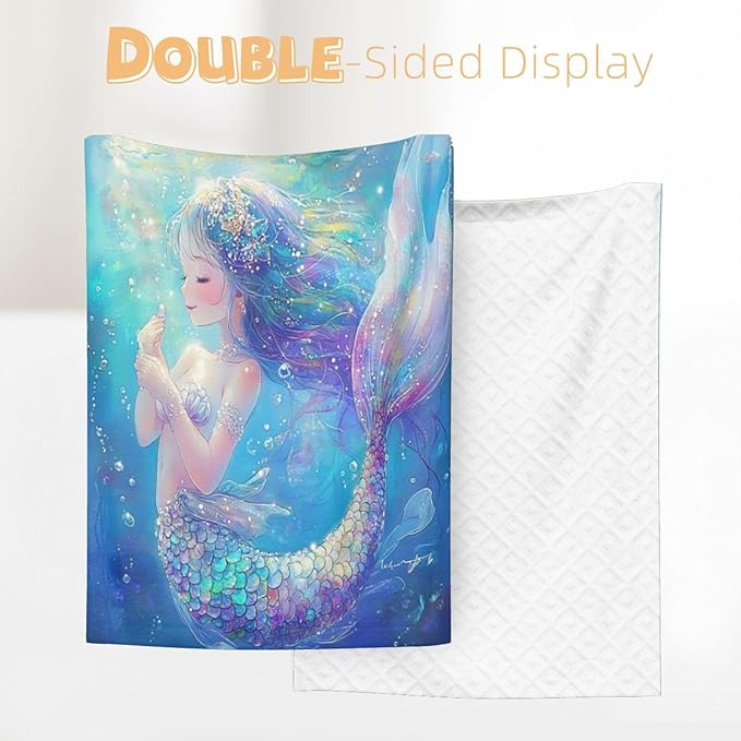 Baby Blanket Mermaid Childish Blue Sea for Boy Girl Newborn 30x40 Inch Toddler Infant Nursery Throw Blankets Double Layer Comfy Soft Plush Stroller Crib Quilt