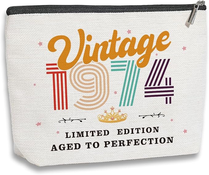 50th Birthday Gifts for Women, 1974 Vintage Makeup Bag, Best 50 Year Old Birthday Gift Ideas for Sisters, Friends, BFF, Mom, Coworker, Bonus Mom, Grandma, Nana, Gigi, Funny Anniversary Ideas for Her