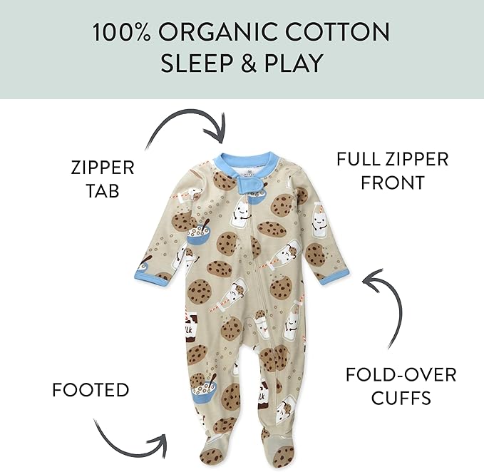 HonestBaby Baby Sleep N' Play One-Piece Zip-Front Footed Organic Cotton Pajama Sleeper