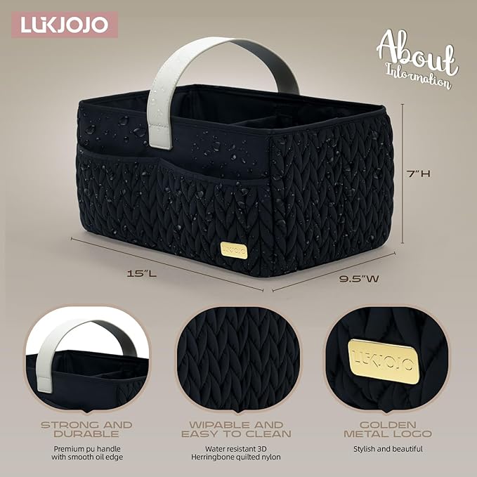 Luxurious Baby Diaper Caddy, Nursery Storage Basket for Newborn Essentials, Travel Baby Basket for Diapers Baby Wipes, Organizer Tote Bag Storage Bin, Baby Shower Gifts(black)