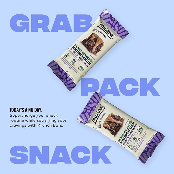 NuSkool Snacks Double Chocolate Keto Friendly Protein Krunch Bars (12 Pack) - 7g Fiber, 10g Clean Plant-Based Protein, 3g Net Carbs - Gluten-Free, Non-GMO, Vegan, Low Carb Keto Healthy Breakfast Snack