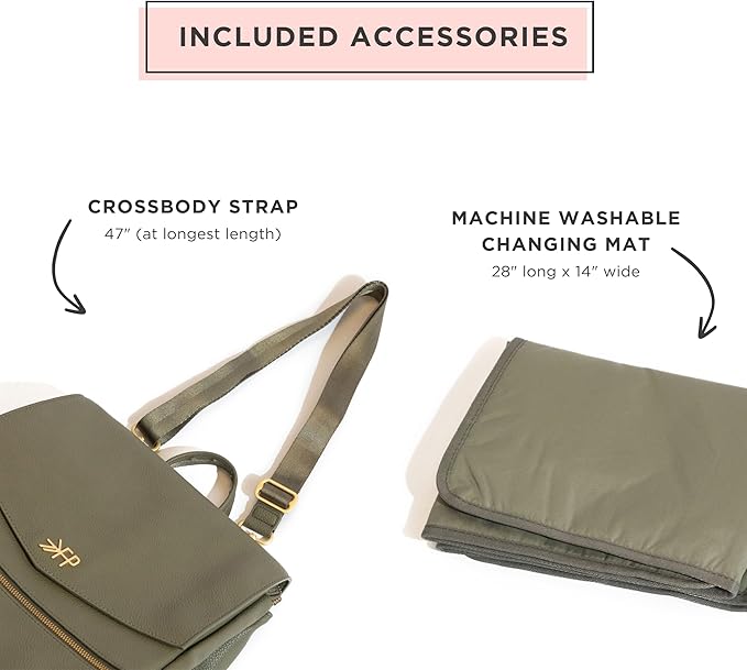 Freshly Picked Classic II Diaper Bag Backpack, Wipeable Vegan Leather With Changing Pad (Sage Green V2)