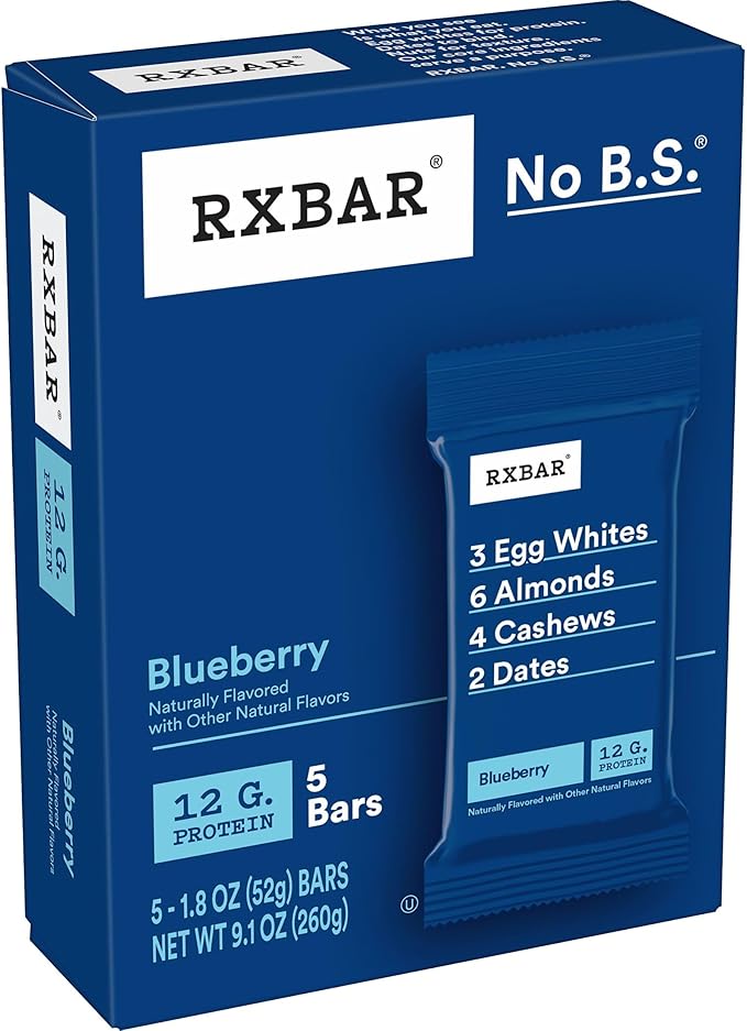 RXBAR Protein Bars, 12g Protein, Gluten Free Snacks, Blueberry (6 Boxes, 30 Bars)