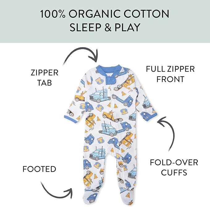 HonestBaby Sleep & Play Footed One-piece Pajama Sleeper 100% Organic Cotton, Baby Boys