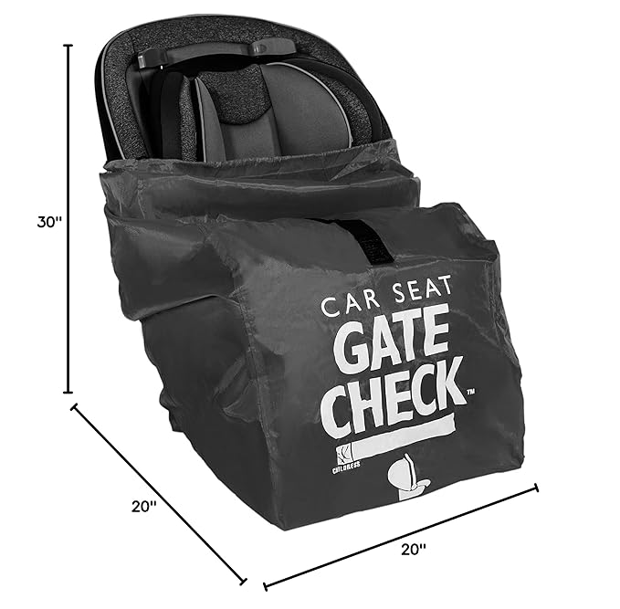 J.L. Childress Gate Check Bag for Car Seats - Travel Bag for Airplane, Fits All Baby & Infant Car Seats, Airport Accessories for Gate Check, Flying Essentials, AirTag Compatible - Black