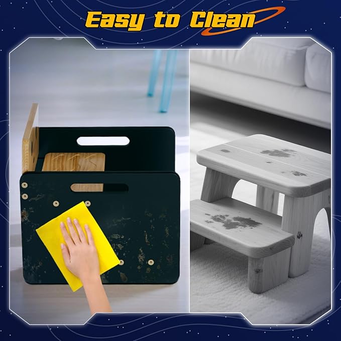 COSYLAND Kids Step Stool for Bathroom - Lovely Robot Shaped Potty Training Stool Toddler Step Stool for Toilet - Adjustable Height Kids Stepping Stool with Handle (Natural & Black)