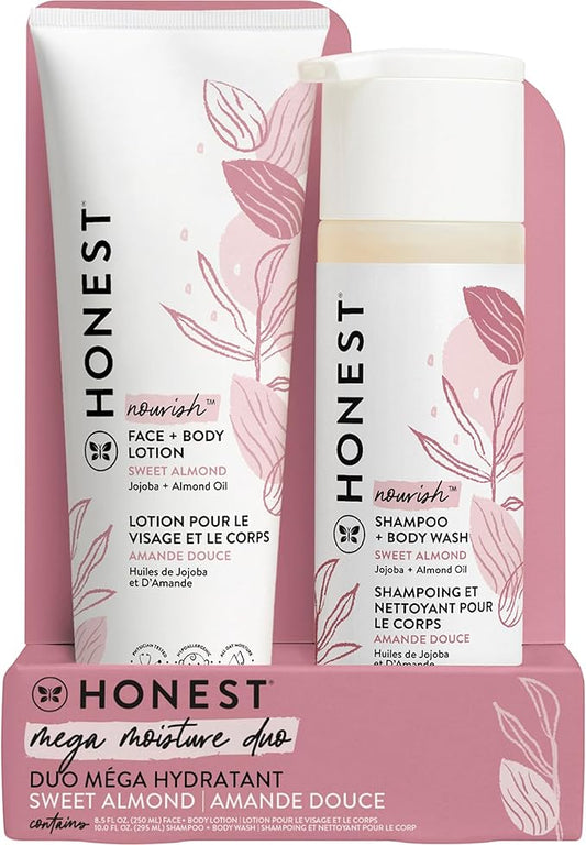 The Honest Company 2-in-1 Cleansing Shampoo + Body Wash and Face + Body Lotion Bundle | Gentle for Baby | Naturally Derived | Sweet Almond Nourish, 18.5 fl oz