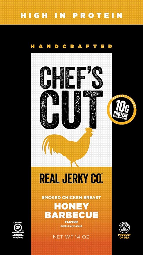 Chef's Cut Chicken Jerky Meat, Honey Barbecue (14 Ounce Bag) - High Protein, 10g Protein, 80 Calories, Gluten-Free, Premium Smoked Chicken Breast, Keto Friendly Snack, Low Carb Snack