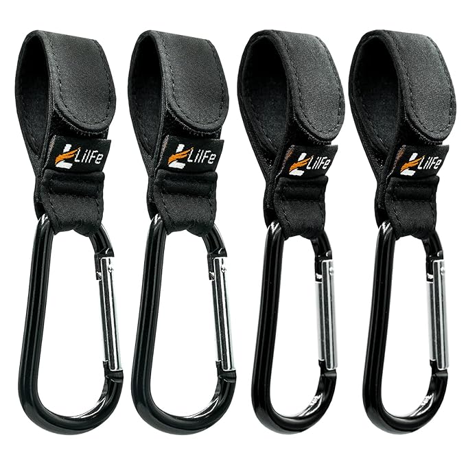 4 Pcs Baby Stroller Hooks for Hanging | Multipurpose Stroller Straps with Durable and Stylish Stroller Clips for Diaper Bags | The Perfect Mummy Hook for Stroller, Walker and Shopping (Black)