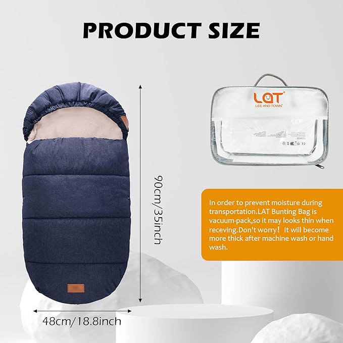 LAT Baby Warm Bunting Bag Universal,Stroller Sleeping Bag Cold Weather,Waterproof Toddler Footmuff(Detachable,Navy Blue)