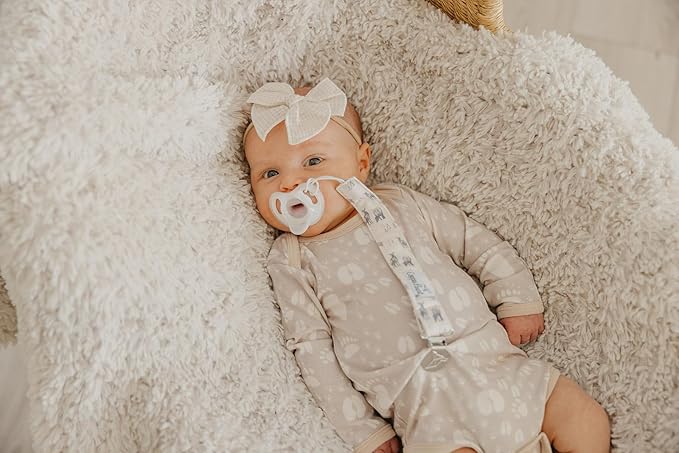 Copper Pearl Pacifier Clip 3-Pack: Premium Knit Binky Clips for Baby Girls and Boys - Stylish Stainless Steel Pacifier Holder Clip - Baby Pacifier Clips for No More Floor Drops - Timber