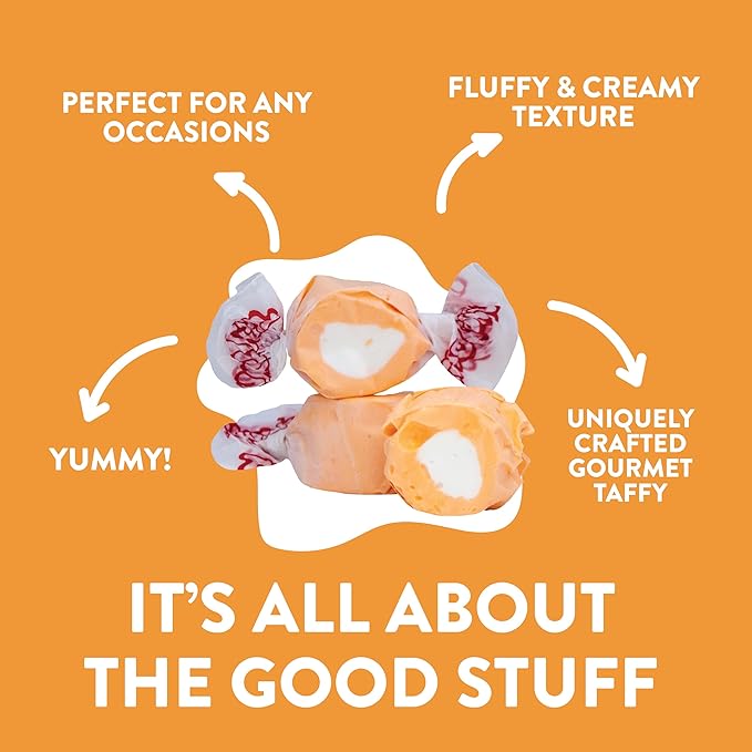 Taffy Town Saltwater Taffy- Tangerine | Gourmet Taffy| Nougat-Style Candy| Soft & Delicious| Sumer Snack Treats| Party Good Candies| 2.5lbs