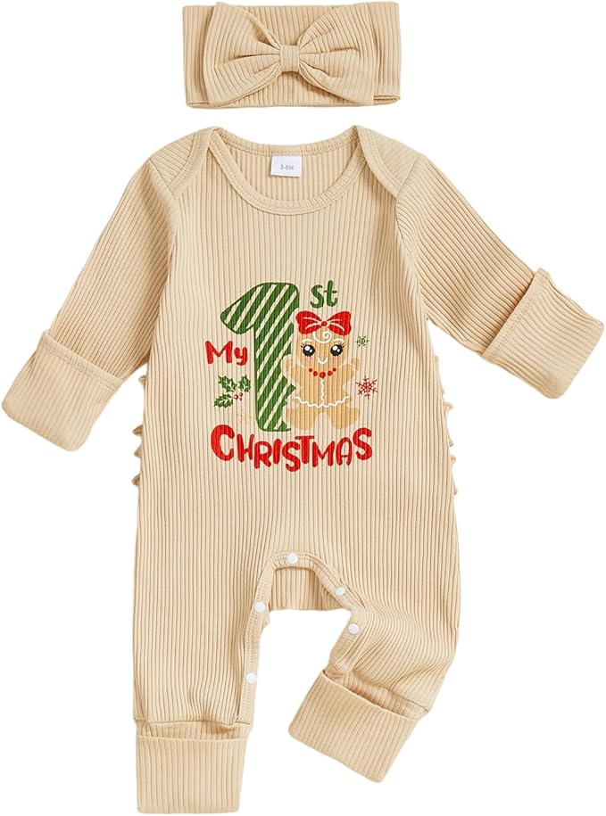 Newborn Baby Girls Rompers Knit Round Neck Long Sleeve Infant Fall Jumpsuits with Headband Coming Home Outfit