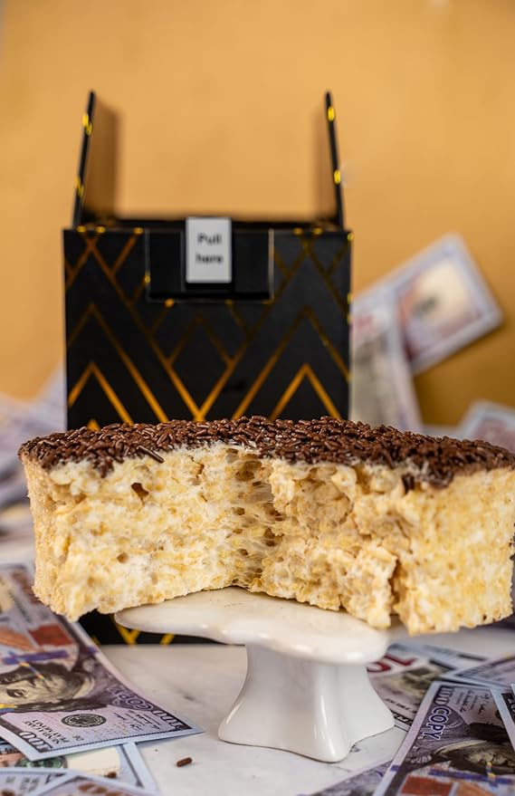 Luxe Billionaire Box featuring Shooting Birthday Bills. Ready to Gift, No Assembly Required with Music, Sweet Caramels & Delicious 3" Chocolate Sprinkle Crispy Cake for Delivery – Birthday Gift for Women, Men, Sister, Mom, Dad, Best Friend, Adults, Kids