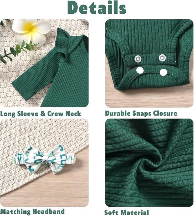 Aalizzwell Preemie Newborn Infant Baby Girls Clothes Ribbed Romper Bodysuit Pants Set Fall Winter Outfits