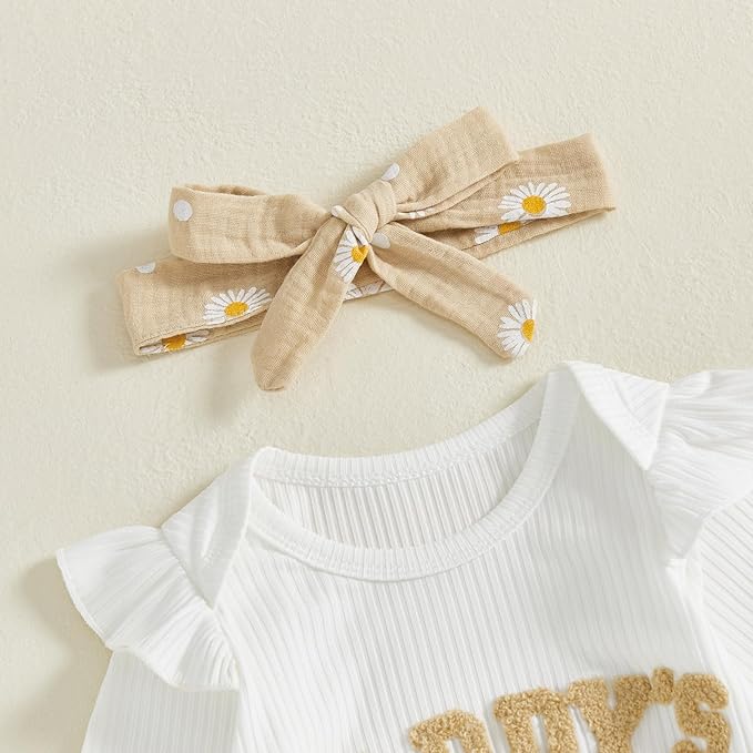Tsnbre Newborn Baby Girl Outfits Daddys Girls Ruffle Long Sleeve Romper Top Pants Headband Infant Fall Winter Clothes