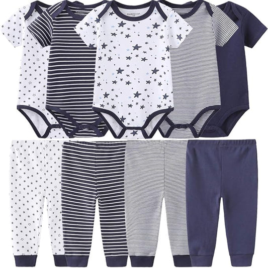 Baby Layette Set Baby Boys' 9-Piece Bodysuits Pants Set Toddler Girl Boy Unisex Baby Gift Sets