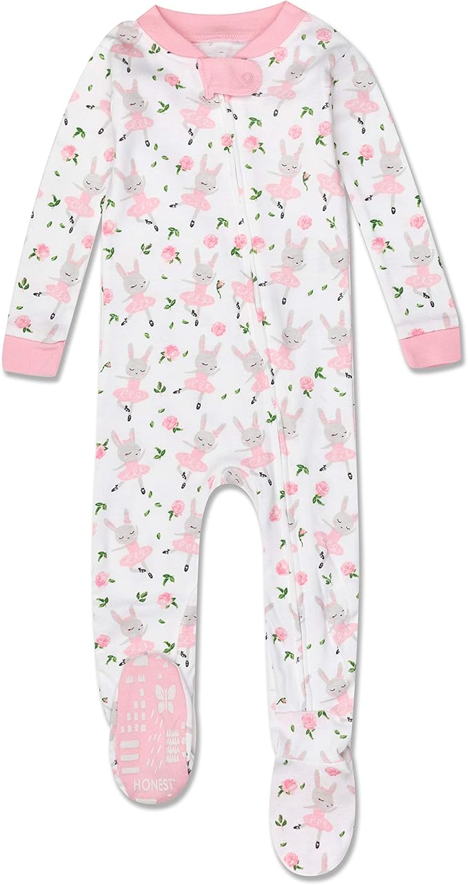 HonestBaby Non-Slip Footed Pajamas One-Piece Sleeper Zip-Front Pjs 100% Organic Cotton for Baby Girls