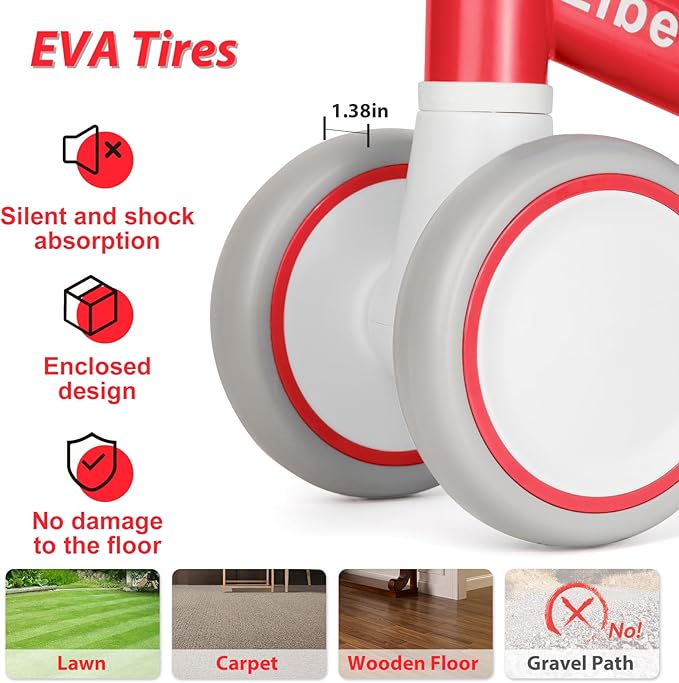 Liberry Baby Balance Bike for 1 Year Old Girls, 4 Wheels Toddler Balance Bike with Adjustable Seat, 12-24 Months Infant's First Birthday Gift (Red)