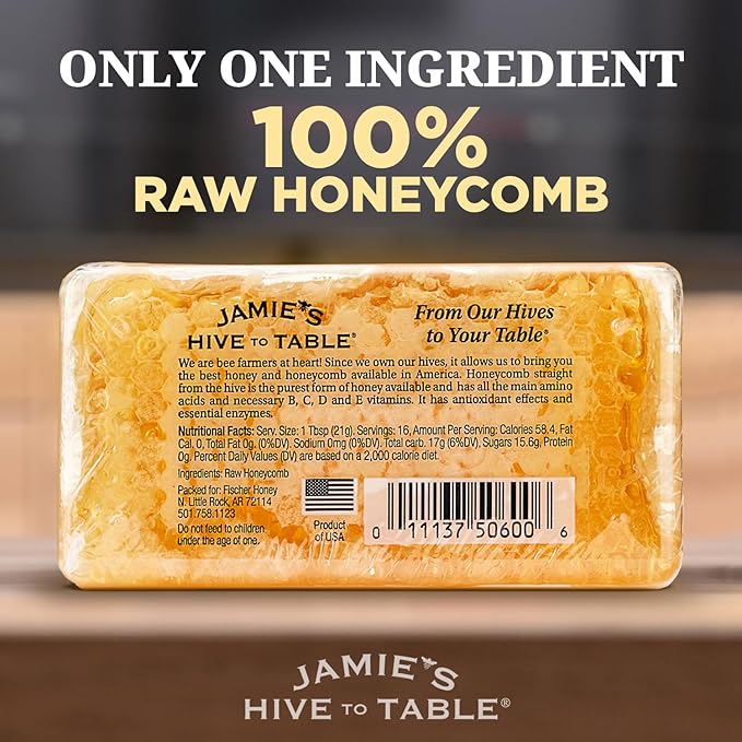 Jamie's Hive To Table 100% Raw Honeycomb, 48 Oz (Pack of 12) – All-Natural Pure Georgia Honeycomb – Fresh Georgia Honeycomb with Bee Pollen and Propolis, No Additives or Preservatives, Non-GMO
