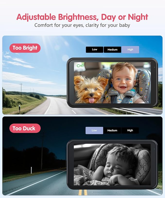 BM2 PRO Dual Baby Car Camera, 5.2" 1080P HD Display for Rear-Facing Car Seats, IR Night Vision, Anti-Shake Mount, Easy Install – Ideal for Parents with 2 Kids and Pets