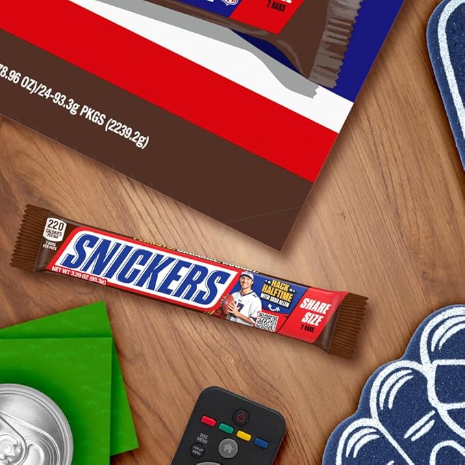 SNICKERS Milk Chocolate Candy Bars - Individually Wrapped Share Size Milk Chocolate Bars, 3.29 oz, Pack of 24 Bulk Box