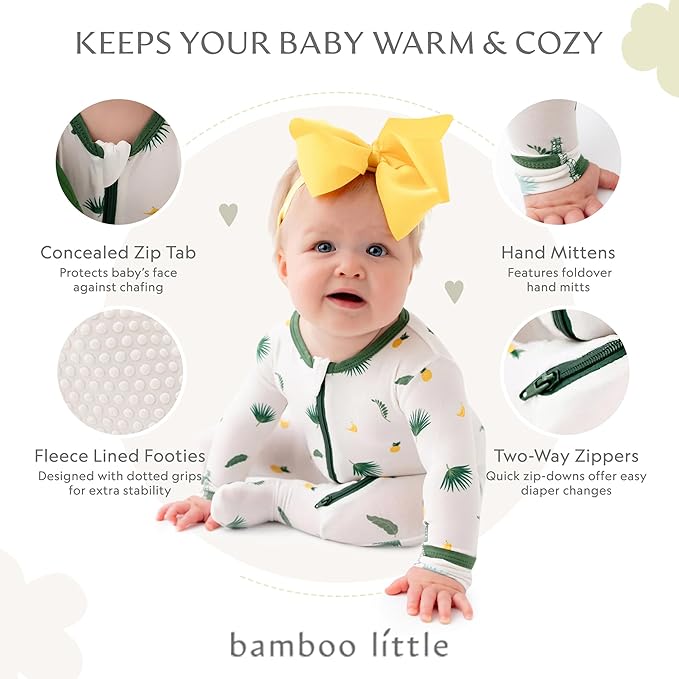 Bamboo Little Soft Baby Footie Pajamas, Baby Clothes, Newborn Sleepers, 95% Viscose and 5% Spandex, 0-24 Months