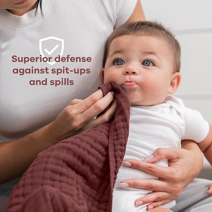 Comfy Cubs Muslin Burp Cloths 20" x 10", Pack of 6 - Large, 6-Layer, Ultra Absorbent 100% Cotton for Baby Drool and Messes - Soft, Safe & Gentle Baby Burp Cloths Set for Boys & Girls - Wine