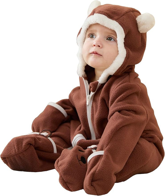 PATPAT Fleece Hooded Footed Romper Clothes, Soft Warm Footie Covers, Car Seat Friendly, Easy Zip, Cute Boy Girl