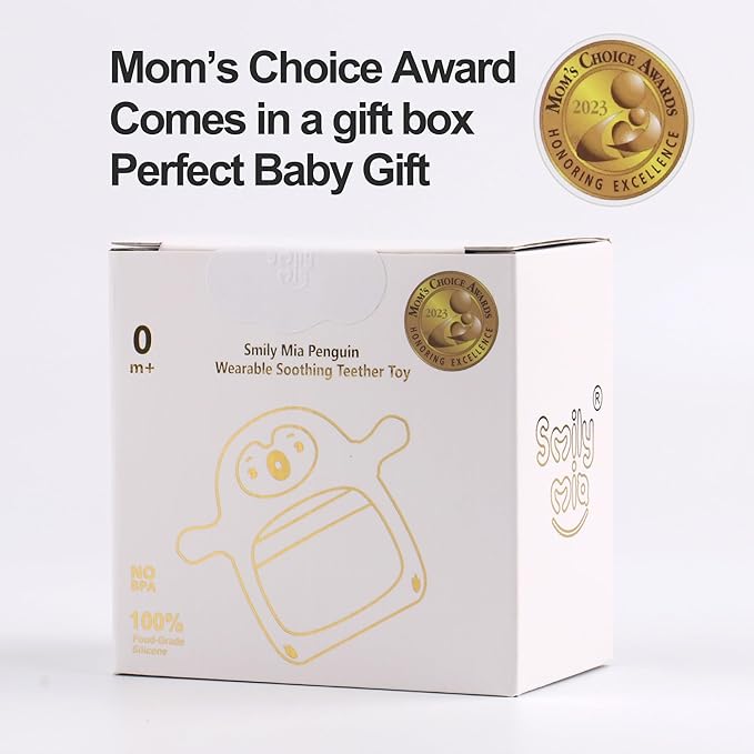 Smily Mia 2pack Penguin Teether for Babies 0-6Month, Infant Teething Toys,Pacifiers for Breastfed Babies, Silicone Teething Mittens for 3-6Months, Perfect Shower Gift+Baby Registry, Pink&Purple