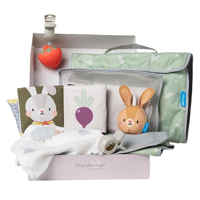 Outdoor Developmental kit, 7 Products Bamboo Swaddle, Baby Soft Book, Pacifier case, Changing mat, Carry Bag, rattling Toy Best for Newborns & up Development Montessori Infant Toys 0-6 Months Babies